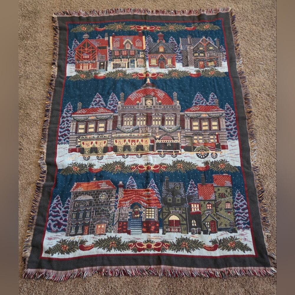 Department 56 Dickens Village Cotton Tapestry Throw Blanket Christmas Village